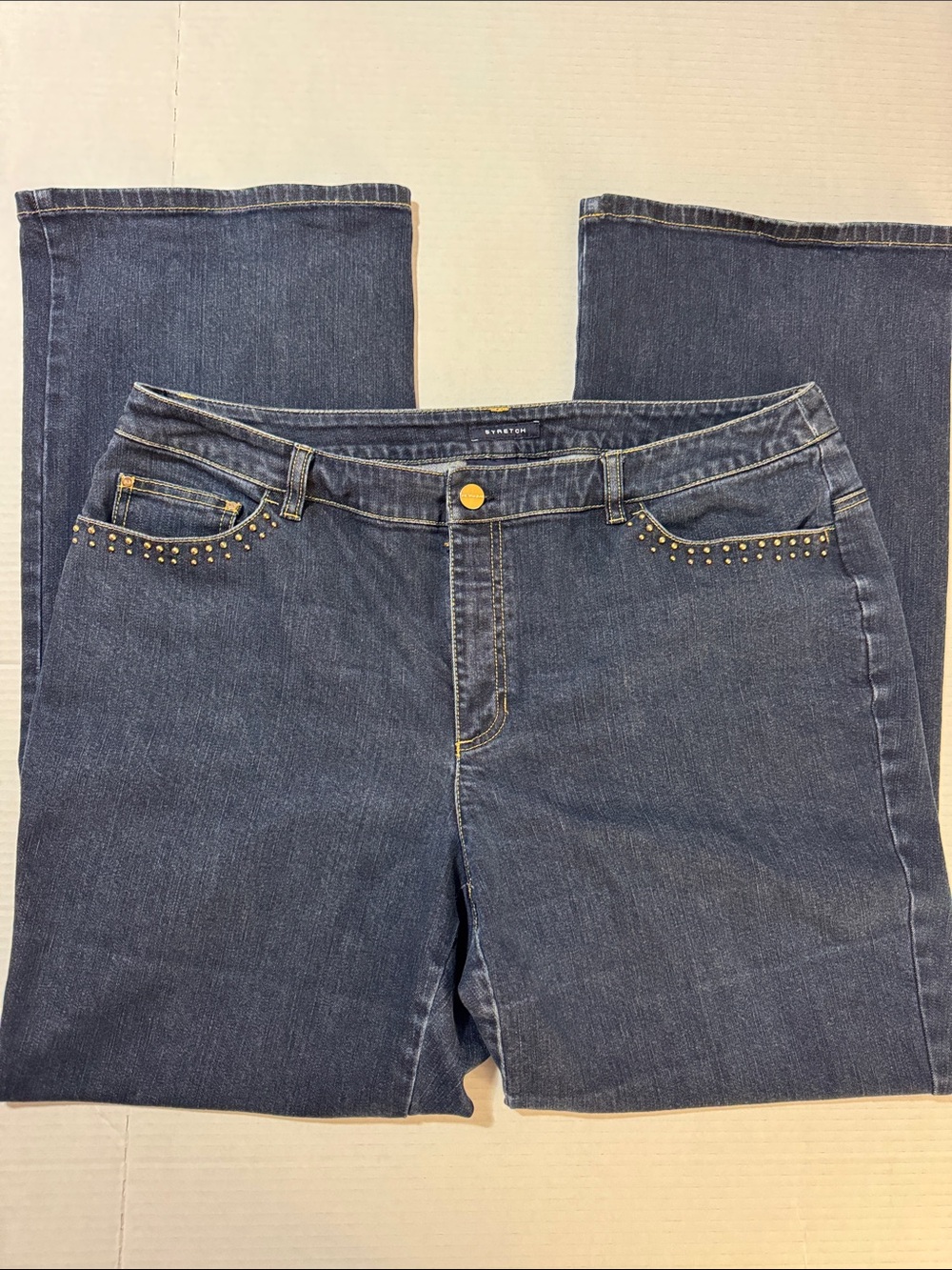 Jones New York Dark Blue Boot Cut Jeans with Gold Stud Accents 117